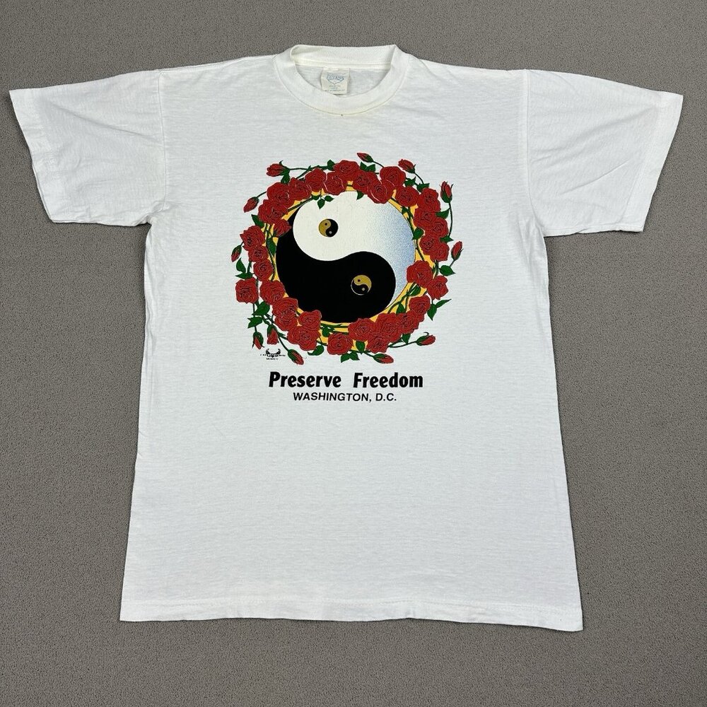 Vintage 1995 Preserve Freedom T-shirt Yin Yang Equality Peace Rose Washington DC